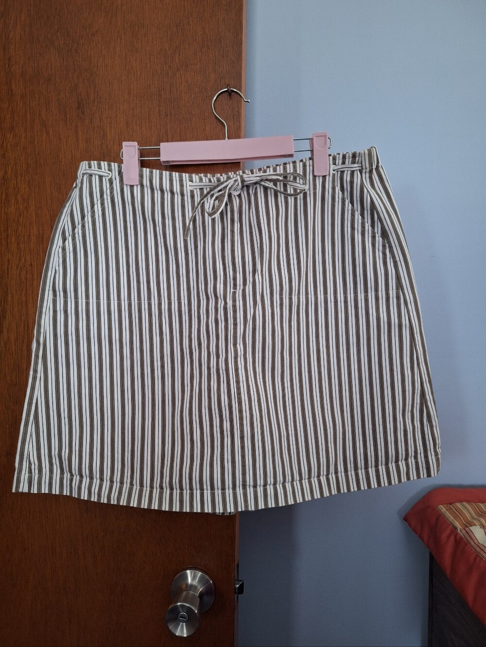 Bobbie Brooks Vintage Green and White Striped Drawstring Skort Women's Size Lg